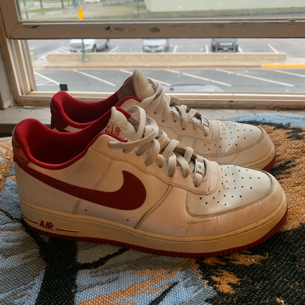 Nike Air Force 1 White and Red Shoes